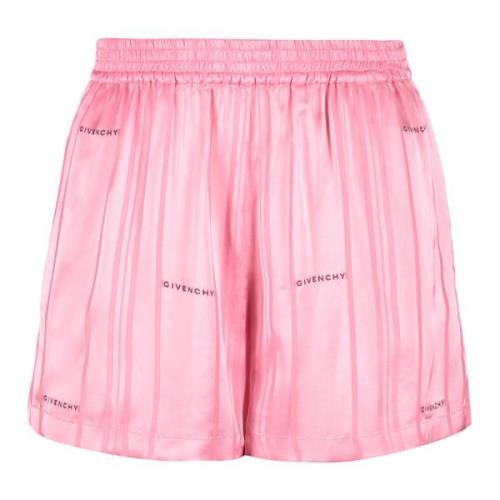 Gestreepte Logo Print Zijden Shorts Givenchy , Pink , Dames