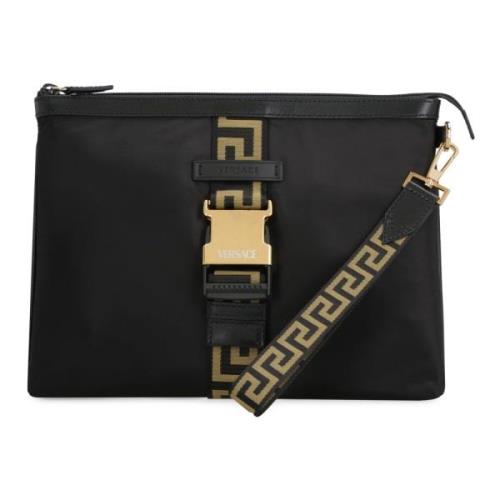 Nylon Pouch-Tas met Gespsluiting Versace , Black , Heren