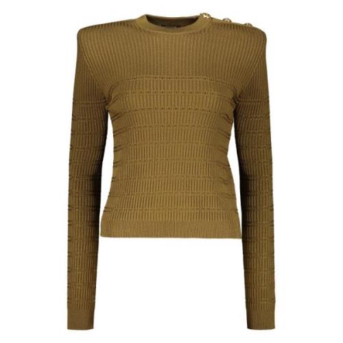 Geribbelde crew-neck trui met versierde knopen Balmain , Green , Dames