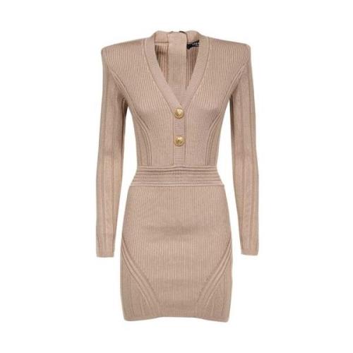 Gebreide jurk met knopen Balmain , Brown , Dames