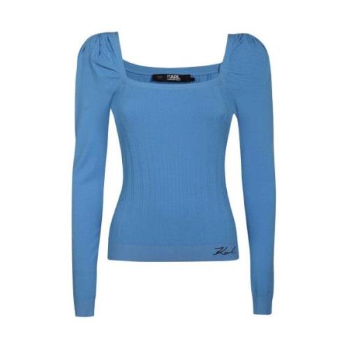 Geribbelde Viscose Top met Geborduurd Logo Karl Lagerfeld , Blue , Dam...