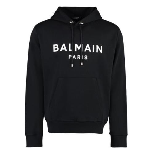 Katoenen hoodie met geribde boorden Balmain , Black , Heren