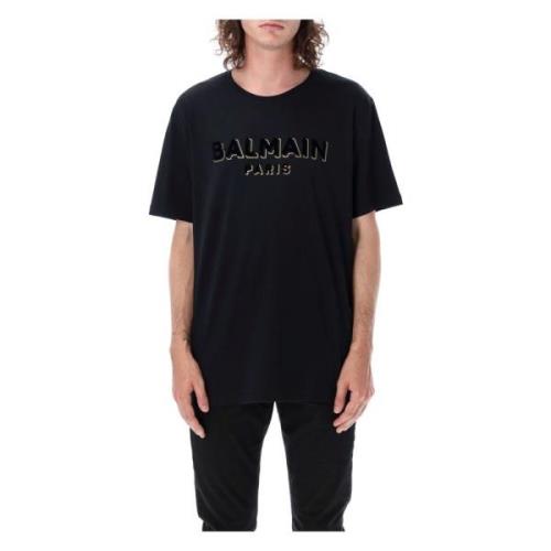 Zwart & Goud Logo T-Shirt Balmain , Black , Heren