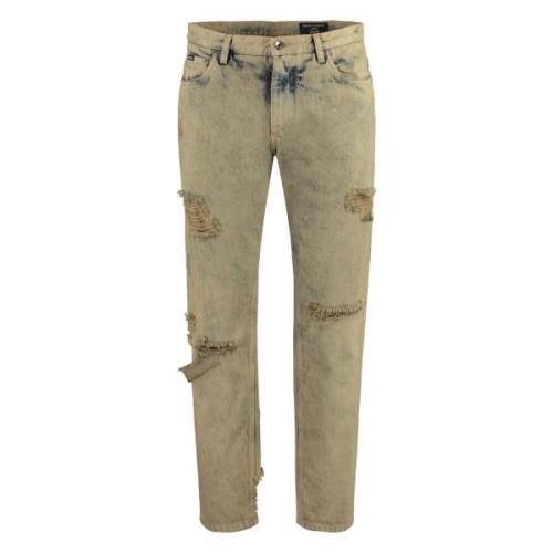 Versleten 5-pocket jeans Dolce & Gabbana , Beige , Heren