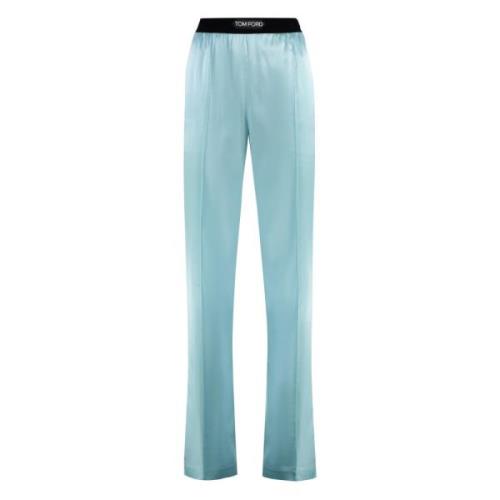 Zijden broek met fluwelen inzetstuk Tom Ford , Blue , Dames