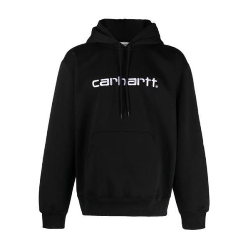 Zwarte Geborduurde Logo Hoodie Trui Carhartt Wip , Black , Heren