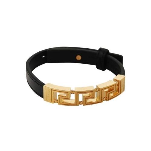 Verstelbare Leren Armband met Goudkleurige Hardware Versace , Black , ...