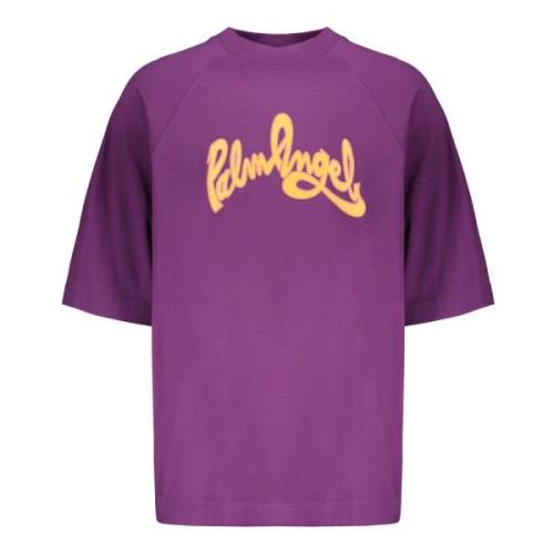 Logo Print Katoenen T-shirt Palm Angels , Purple , Heren