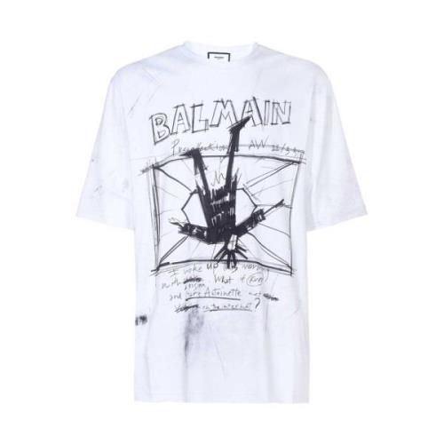 Bedrukt Crew-neck T-shirt Balmain , White , Heren