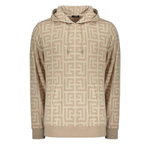 Gebreide katoenen hoodie met kangoeroezak Balmain , Beige , Heren