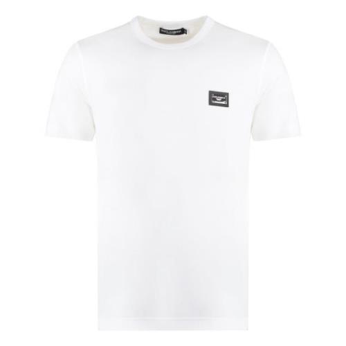 Geribbelde Crew-neck Katoenen T-shirt Dolce & Gabbana , White , Heren