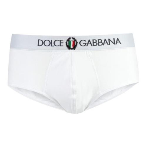 Logo Elastische Katoenen Briefs Dolce & Gabbana , White , Heren