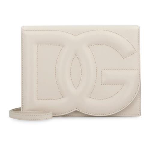 Logo Leren Crossbody Tas Dolce & Gabbana , Beige , Dames