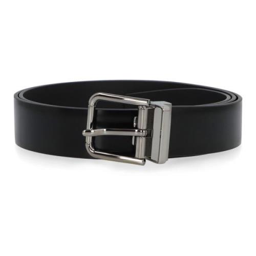 Geborsteld kalfsleren Riem Dolce & Gabbana , Black , Heren