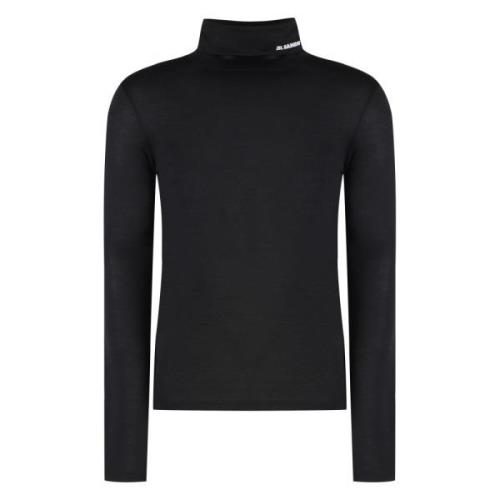 Gebreid T-shirt met bedrukte kraag Jil Sander , Black , Heren