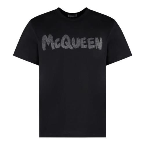 Geribbelde Katoenen Crew-Neck T-Shirt Alexander McQueen , Black , Here...