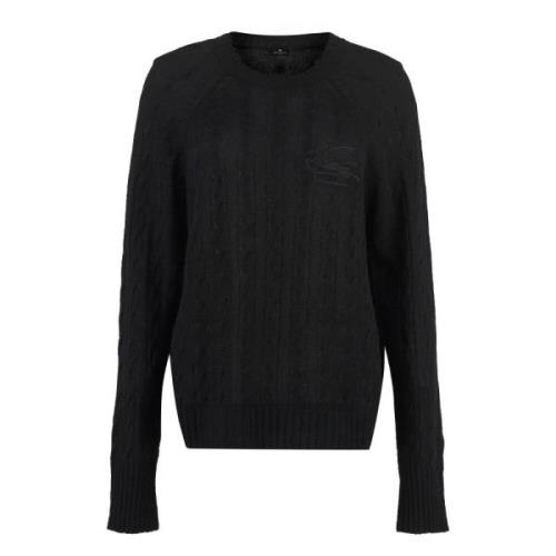 Cashmere Kabelgebreide Trui met Ronde Hals Etro , Black , Dames