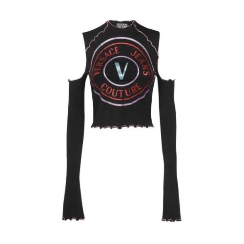 Crop Top met Uitgesneden Details Versace Jeans Couture , Black , Dames