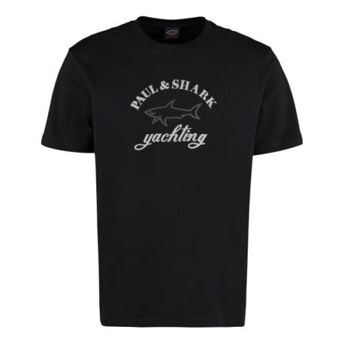 Geprinte katoenen T-shirt Paul & Shark , Black , Heren