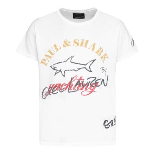 Logo Print Katoenen T-shirt Paul & Shark , White , Heren