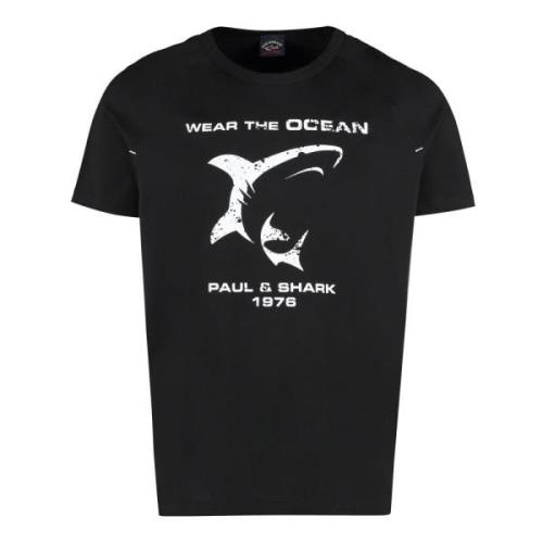 Katoenen T-shirt met Ribgekraagd Paul & Shark , Black , Heren