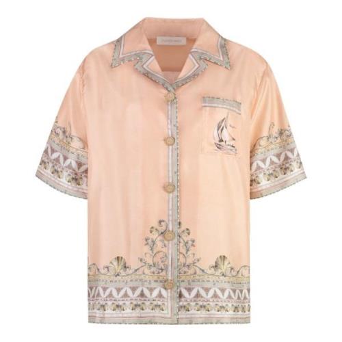 Zijden Oversized Shirt met Versierde Knopen Zimmermann , Pink , Dames