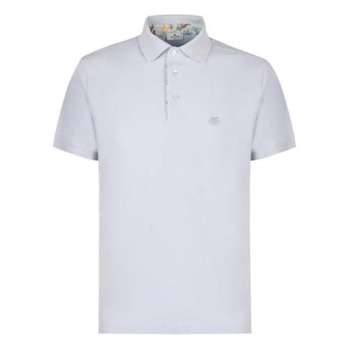 Katoenen Polo Shirt met Ribdetails Etro , Blue , Heren