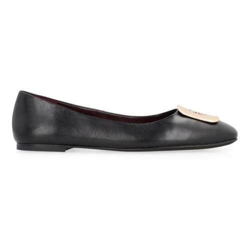 Leren Ballet Flats Vierkante Neus Tory Burch , Black , Dames