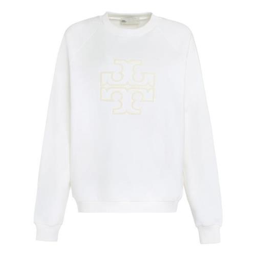 Geborduurd Logo Katoenen Sweatshirt Tory Burch , White , Dames