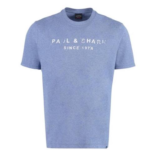 Katoenen T-shirt Ribbel Halslijn Paul & Shark , Blue , Heren