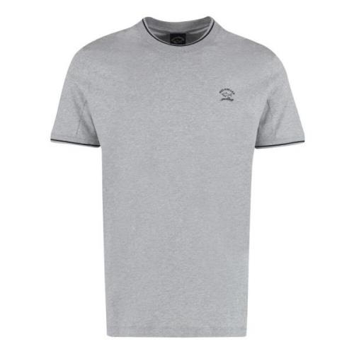 Katoenen Logo T-shirt Ribgekraagde Mouwen Paul & Shark , Gray , Heren