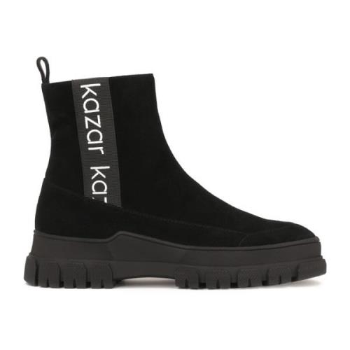 Stijlvolle suède booties met logoband Kazar , Black , Dames