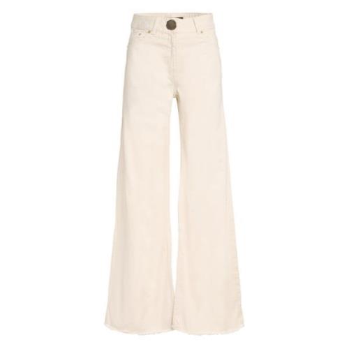 Chloe Wide-Leg Jeans met Versierde Knoopsluiting Mother of Pearl , Bei...