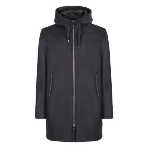 Wollen Blend Hooded Parka Jas Herno , Blue , Heren