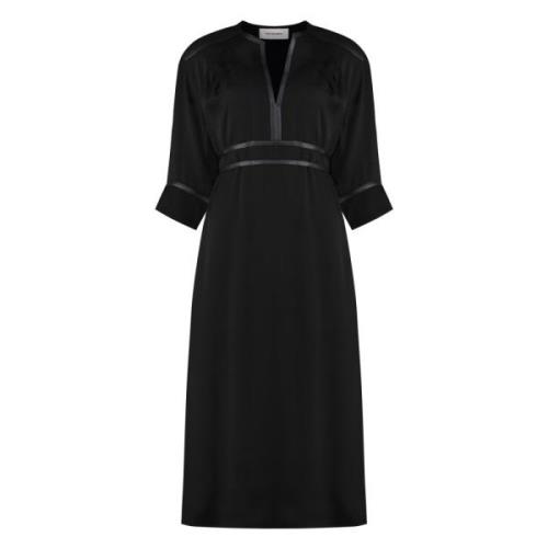 Stijlvolle Viscose Jurk met Leren Details Yves Salomon , Black , Dames