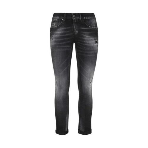 Distressed Stretch Denim Broek Dondup , Black , Heren