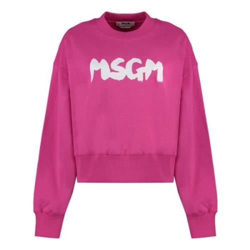 Geribbeld Katoenen Crew-Neck Sweatshirt Msgm , Pink , Dames