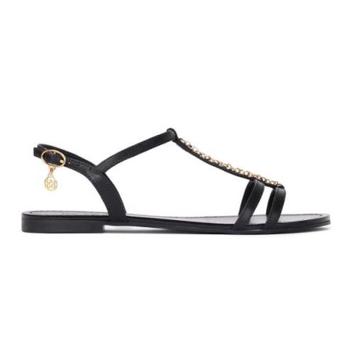 Zwarte leren platte sandalen Kazar , Black , Dames