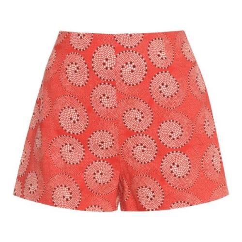 Gedrukte Linnen Katoenen Shorts Staud , Red , Dames