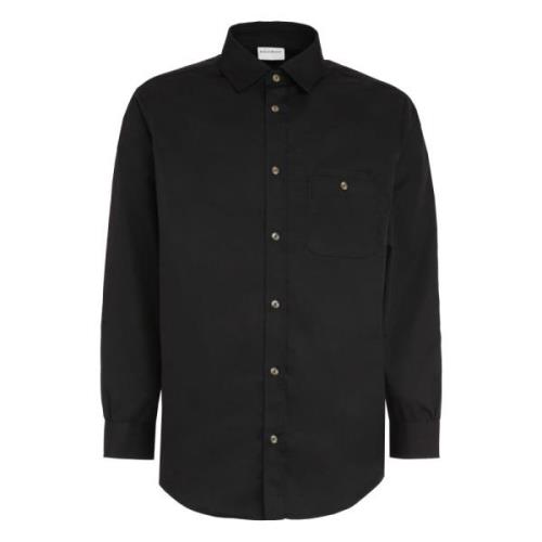 Twill Overhemd met Afgeronde Zoom Drole de Monsieur , Black , Heren