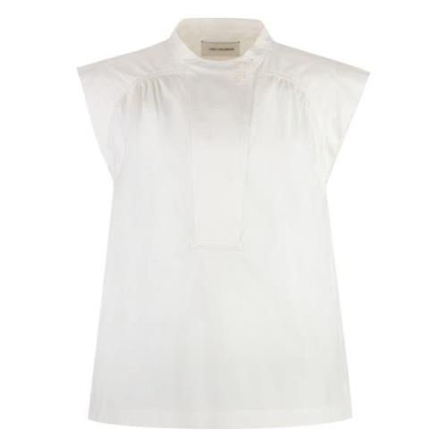 Katoenen Poplin Top met Zijsplitten Yves Salomon , White , Dames