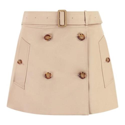 Katoenen Mini-Rok met Bijpassende Tailleband Burberry , Beige , Dames