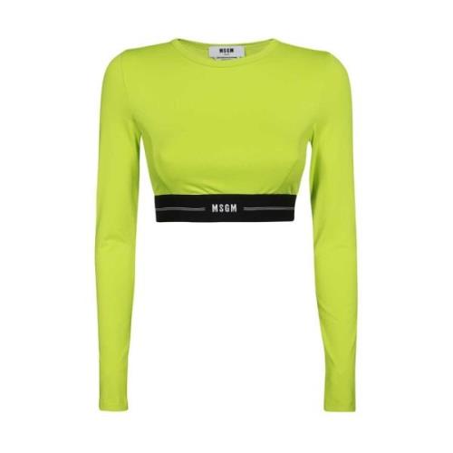 Crop Top met Logo Detail Msgm , Green , Dames