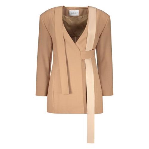 V-hals blazer met bijpassende riem Ambush , Brown , Dames