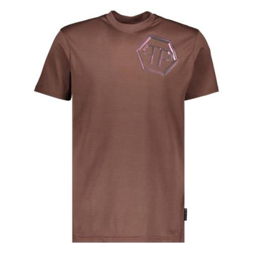 Katoenen T-shirt met Frontprint Philipp Plein , Brown , Heren