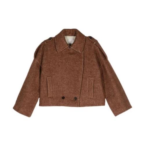 Bruine Wollen Herringbone Jas Alysi , Brown , Dames