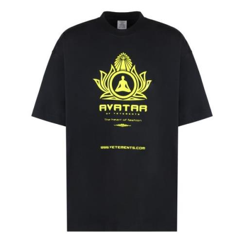 Katoenen T-shirt met Contrasterende Print Vetements , Black , Heren