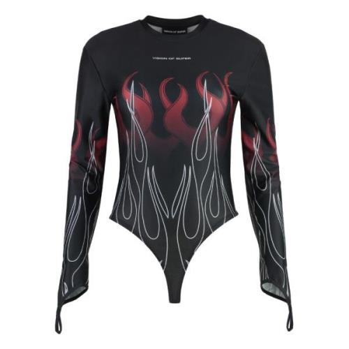 Flames Print Lange Mouw Bodysuit Vision OF Super , Multicolor , Dames