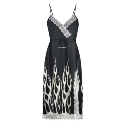 Flames Print Kant Midi Jurk Vision OF Super , Black , Dames