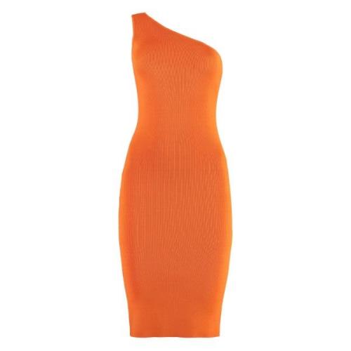 Geribbelde Gebreide One Shoulder Jurk Yves Salomon , Orange , Dames